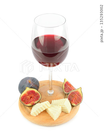 Red Wine Glass with Fresh Figs and Goat Cheese on White Red Wine Glass with Fresh Figs and Goat Cheese on White 135293002