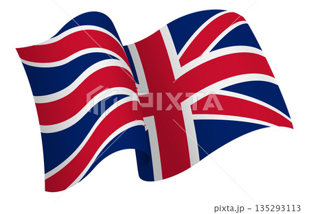 Flag of United Kingdom. Ribbon style flag that conveys a sense of movement and waving effect 135293113