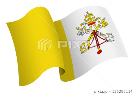 Flag of Vatican City. Ribbon style flag that conveys a sense of movement and waving effect 135293114