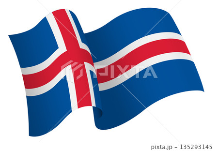 Flag of Iceland. Ribbon style flag that conveys a sense of movement and waving effect 135293145