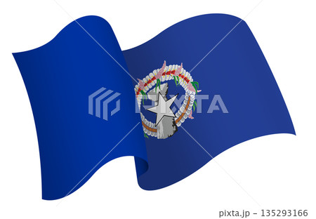 Flag of Northern Mariana Islands. Ribbon style flag that conveys sense of movement and waving effect 135293166