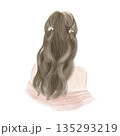 Girl with a pretty hairstyle, view from behind, watercolor illustration 135293219