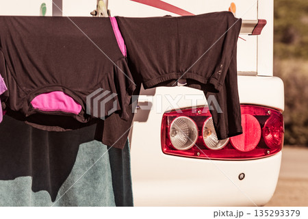 Caravan with clothes to dry Caravan with clothes to dry 135293379