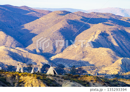 Tabernas desert and Indian village wigwams at Western Leone, Spain 135293394