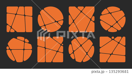 set of abstract poster background with liquid connected circle dots. metaballs pattern, abstract geometric shapes collection. Point movement flat layout template icon, frame collage for photo	 135293681