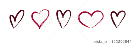 set of geometric abstract logo pink hand draw heart, red doodle line icon heart, romance love elements for Valentine's Day, heart symbol design cards, poster, banner, pattern, advertisement	 135293844