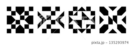 set of geometric abstract black shapes pattern poster, seamless elements collection made of triangles and squares, pixel elements form, modern design for card, invitation, wallpaper set of geometric abstract black shapes pattern poster, seamless elements collection made of triangles and squares, pixel elements form, modern design for card, invitation, wallpaper 135293974