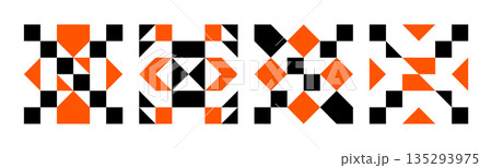 set of geometric abstract black shapes pattern poster, seamless elements collection made of triangles and squares, pixel elements form, modern design for card, invitation, wallpaper	 135293975