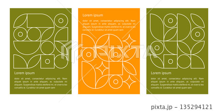 Set of colourful poster with geometric shape and line set. abstract elements pattern, design line art, trendy style. Bauhaus illustration with circle, square, triangle. design for cards, invitation	 135294121