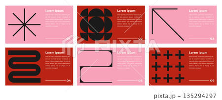 set of pink, black brutalism futuristic poster with geometric shapes pattern. stars, liquid connected dots, line shapes. elements form, modern design for card, invitation, wallpaper, poster set of pink, black brutalism futuristic poster with geometric shapes pattern. stars, liquid connected dots, line shapes. elements form, modern design for card, invitation, wallpaper, poster 135294297