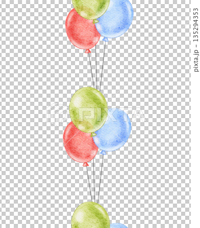 Baby border with round Balloons in bright green, red and blue colors. Seamless Pattern for Nursery wall art or childish greeting cards and holiday invitations. Ornament for kids wallpaper Baby border with round Balloons in bright green, red and blue colors. Seamless Pattern for Nursery wall art or childish greeting cards and holiday invitations. Ornament for kids wallpaper 135294353