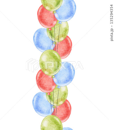 Baby border with round Balloons in bright green, red and blue colors. Seamless Pattern for Nursery wall art or childish greeting cards and holiday invitations. Ornament for kids wallpaper Baby border with round Balloons in bright green, red and blue colors. Seamless Pattern for Nursery wall art or childish greeting cards and holiday invitations. Ornament for kids wallpaper 135294354