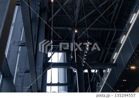 Interior of the new building of Perm State Art Gallery, steel structures of panoramic walls Interior of the new building of Perm State Art Gallery, steel structures of panoramic walls 135294557