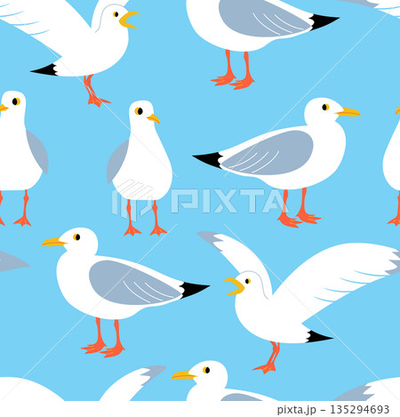 Vector seamless pattern with seagulls on a blue background 135294693