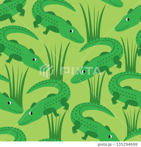 Vector seamless pattern with funny crocodiles on the river 135294698