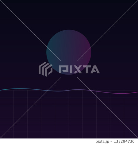Minimal dark background with gridlines, a soft gradient circle, and a smooth wave graph creating a clean and moody data interface design. 135294730
