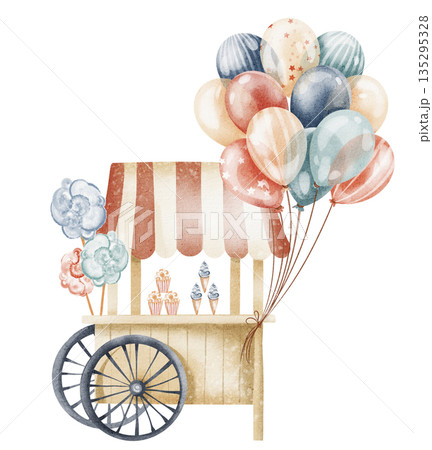 Food Cart Illustration Watercolor Mobile Snack Stand 135295328