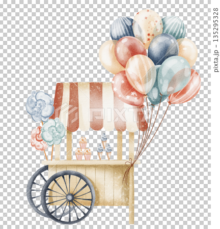 Food Cart Illustration Watercolor Mobile Snack Stand 135295328