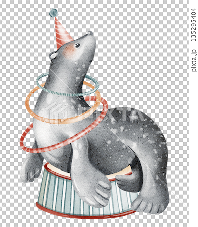 Seal Juggling Hoops On Podium Circus Animal Illustration Seal Juggling Hoops On Podium Circus Animal Illustration 135295404