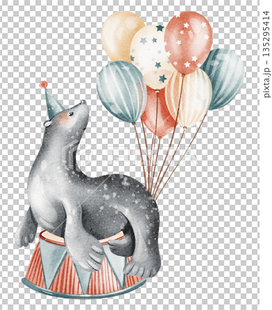 Seal Circus Performer With Balloons On Podium Seal Circus Performer With Balloons On Podium 135295414