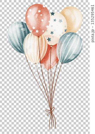 Hand Drawn Balloons Watercolor Illustration Hand Drawn Balloons Watercolor Illustration 135295461