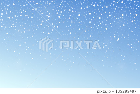 Light snowfall on a soft light blue gradient background. Peaceful winter backdrop for a festive greeting card, seasonal banner, Christmas social media posts, holiday or winter design projects. Vector 135295497