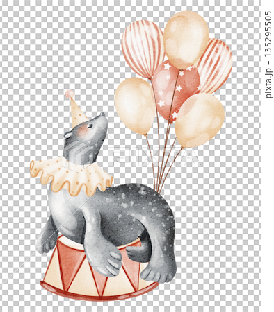 Seal Circus Performer With Balloons On Podium Seal Circus Performer With Balloons On Podium 135295505
