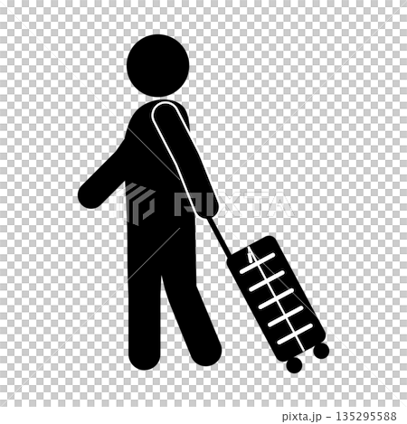 旅行者攜帶行李箱的象形圖 旅行者攜帶行李箱的象形圖 135295588