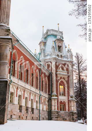 Vertical photography featuring Tsaritsyno Grand Palace exterior on a winter day 135295602