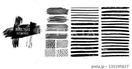 Japanese red ink brushstroke vector pack paint strips, circles, frames and texture highlights. 135295627