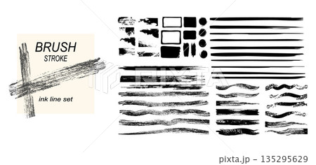 Japanese red ink brushstroke vector pack paint strips, circles, frames and texture highlights. 135295629