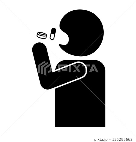 薬を飲む人物のピクトグラムイラスト 薬を飲む人物のピクトグラムイラスト 135295662