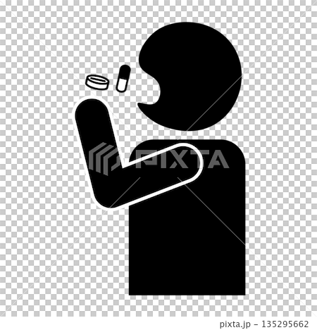 薬を飲む人物のピクトグラムイラスト 薬を飲む人物のピクトグラムイラスト 135295662