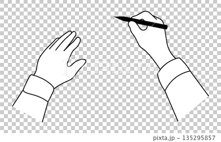 A simple illustration of a person writing by hand and a depiction of their hands 135295857