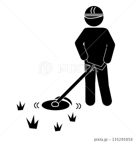 草刈り機で草を刈る人のピクトグラム 135295858