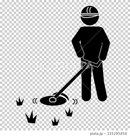 草刈り機で草を刈る人のピクトグラム 135295858