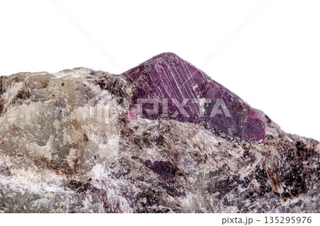 macro mineral stone ruby on a white background macro mineral stone ruby on a white background 135295976