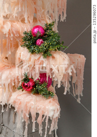 Christmas composition of flowers and Christmas decorations 135296073