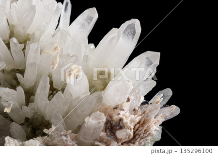 macro stone mineral Quartz Sphalerite on a black background 135296100