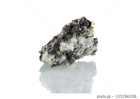 macro mineral stone Quartz Galena Pyrite on a white background 135296106