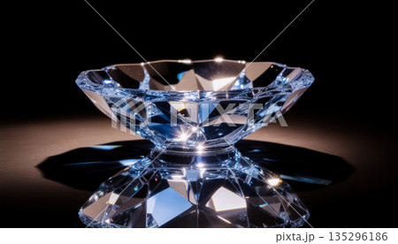 カットガラスのボウルとその反射 ／ 高級感を演出する装飾用ビジュアル素材 135296186