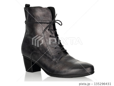 Stylish black leather lace up boot 135296431