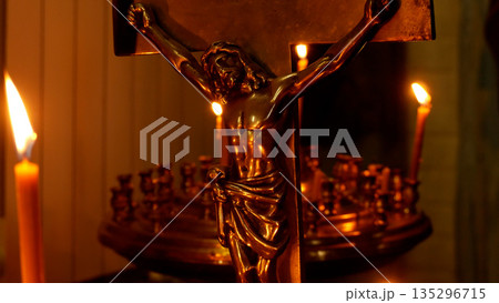 Crucifixion of Jesus Christ at the altar in the church. Crucifixion of Jesus Christ at the altar in the church. 135296715