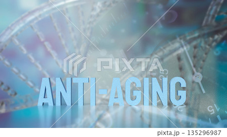 Anti Aging Science Concept with DNA, Time, and Advanced Biotechnology 3d render. 135296987