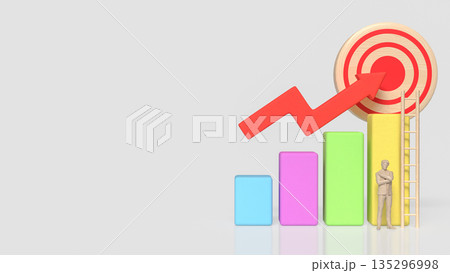 Business Growth Strategy Concept with Target, Ladder, and Rising Chart 3d render. 135296998