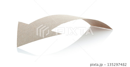 Arrow made from kraft paper, curved in an arc shape and isolated on transparent background. Minimal handmade paper element for design, navigation, banners, and layouts Arrow made from kraft paper, curved in an arc shape and isolated on transparent background. Minimal handmade paper element for design, navigation, banners, and layouts 135297482