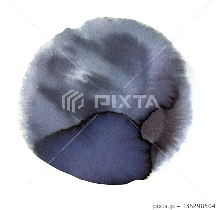 Dark artistic indigo gray textured watercolor ink round shape stain. Creative black brush stroke painting watercolour circle background for texture, abstract water or cosmos concept Dark artistic indigo gray textured watercolor ink round shape stain. Creative black brush stroke painting watercolour circle background for texture, abstract water or cosmos concept 135298504