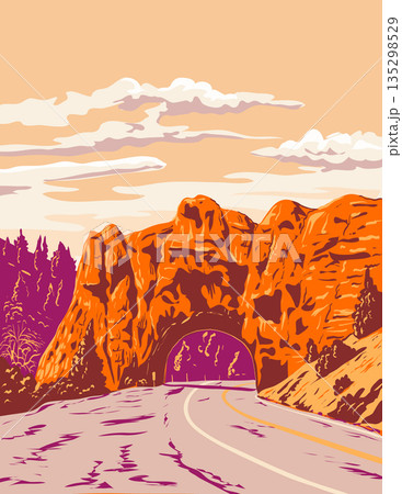 Red Canyon Tunnel Through Rock Fin in Utah WPA Poster Art 135298529