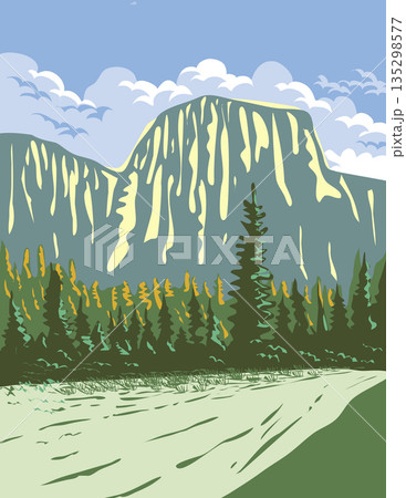 El Capitan in Yosemite Valley California WPA Poster Art 135298577