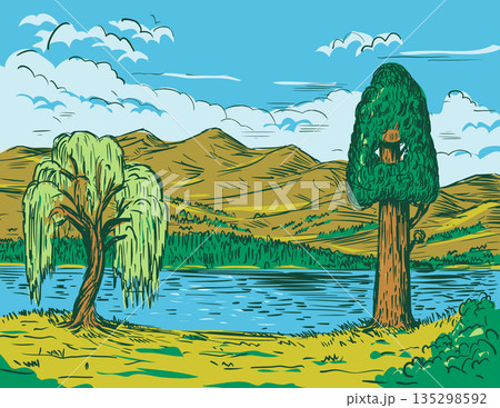 Hume Lake in Sequoia National Forest California Drawing Hume Lake in Sequoia National Forest California Drawing 135298592